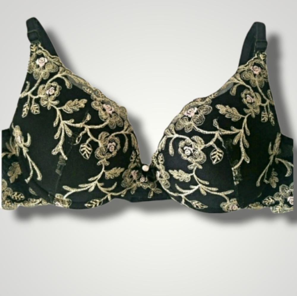 Piege Lingerie Black and Embroidered Overlay Push Up Bra